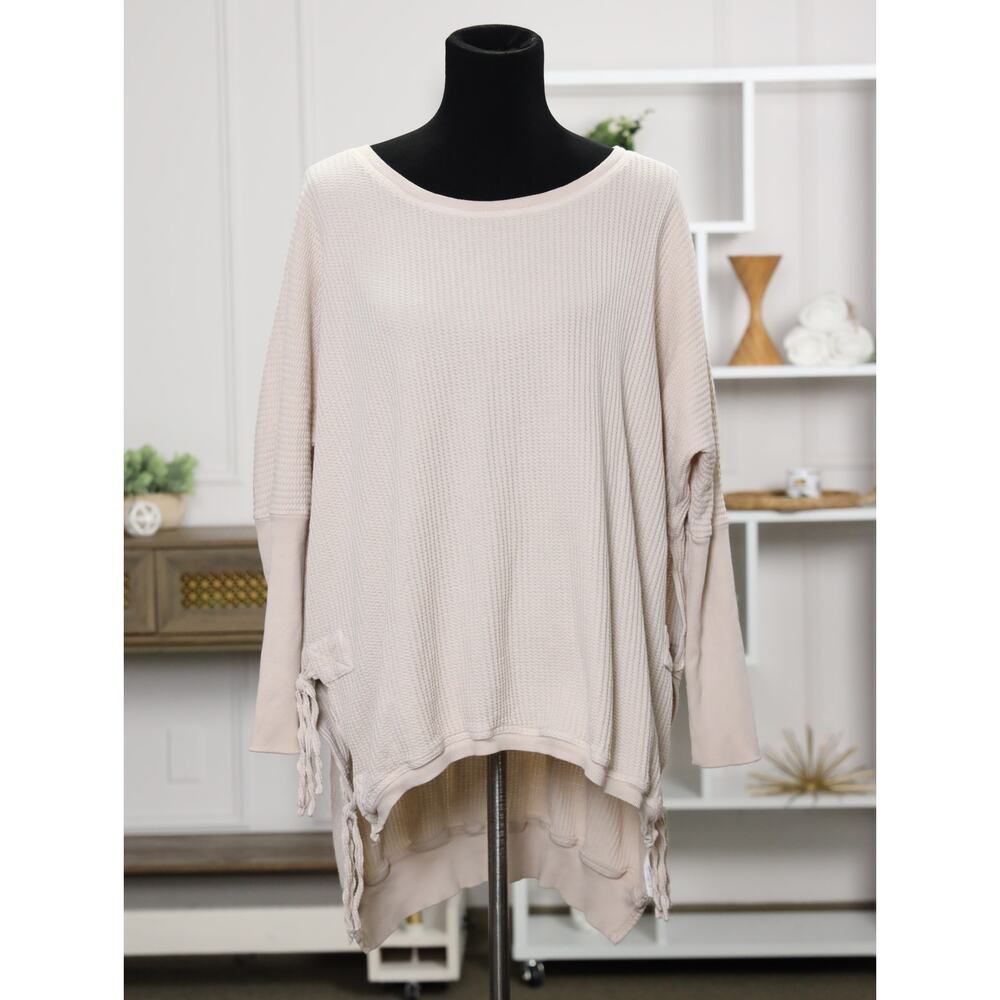 Free People FP One Oversized Thermal Side Tie Cream Ivory Boho Cozy Lounge Top - Picture 4 of 14